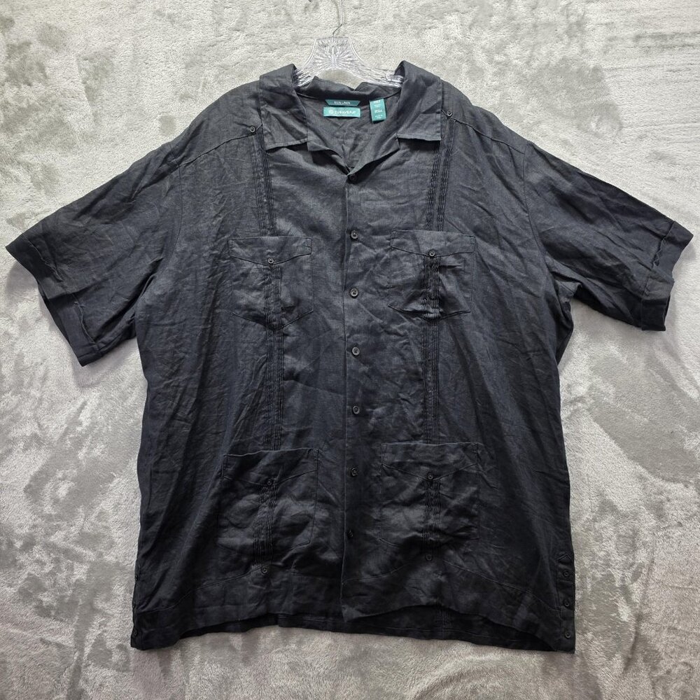 Cubavera Shirt Mens 2XLT Linen Short Sleeve Button Up Guayabera Pockets Tall